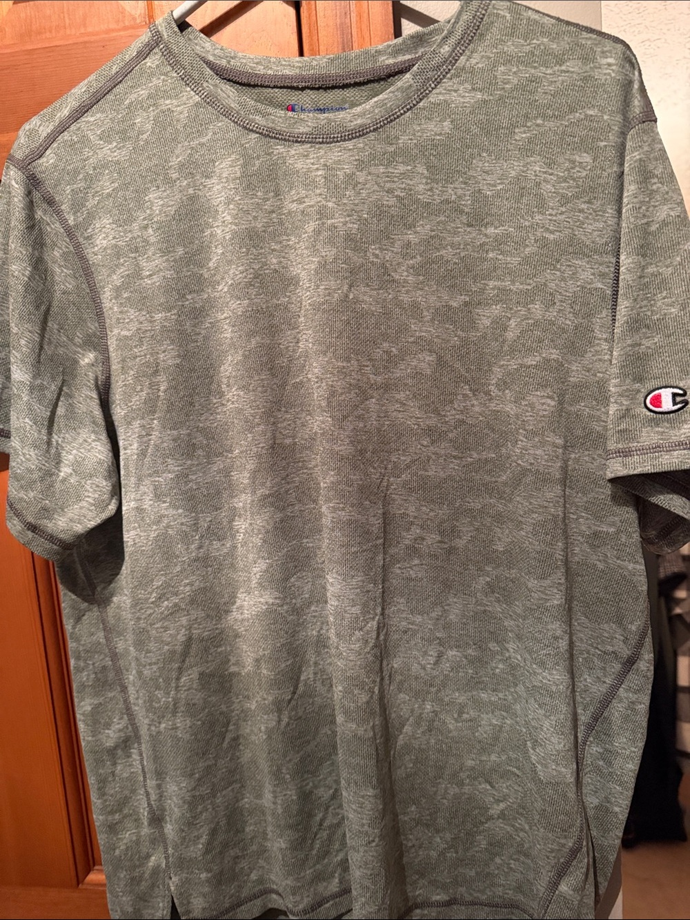 Champion Men's Short-Sleeve Crew Tee in Heather Olive Green